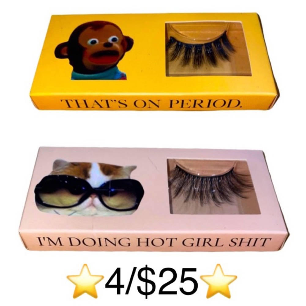 Loha Premium 3D Faux Mink Reusable Lashes 2 Pair Bundle in Meme Themed Boxes